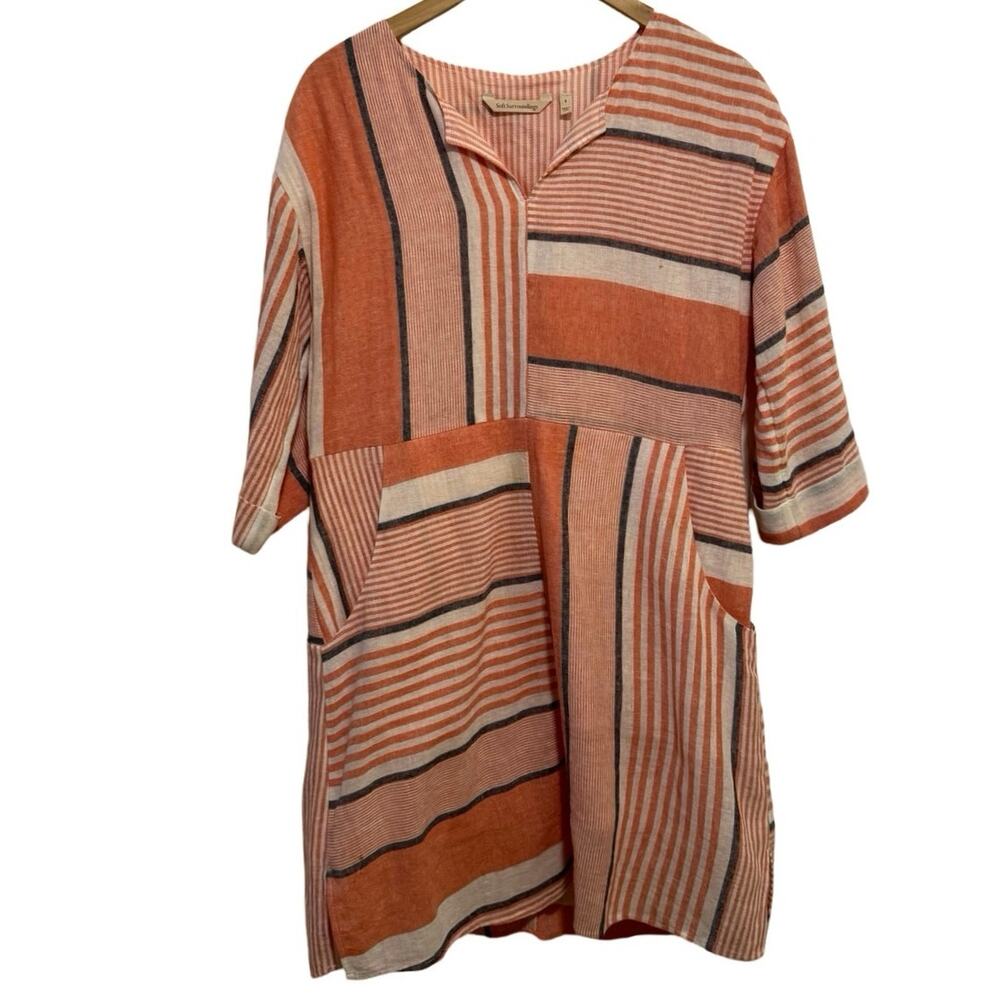 Soft Surroundings Linen Tunic Dress S Small Orange With Pockets Reversible Lined